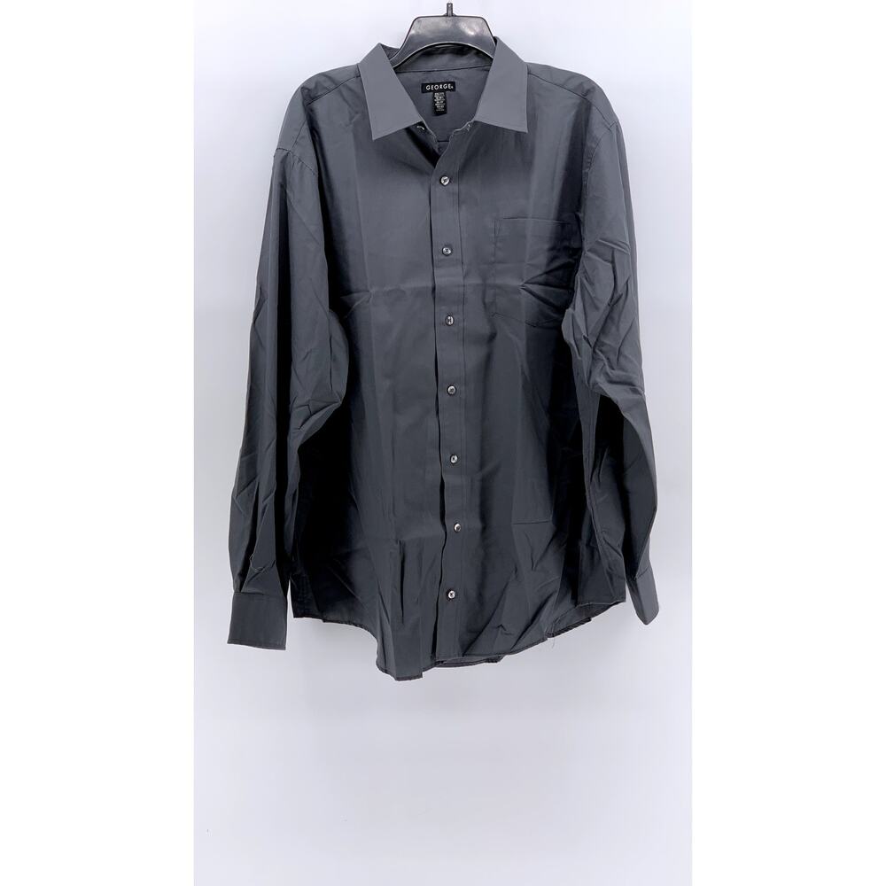 GEORGE Men's Charcoal Gray Button-Up Long Sleeve Shirt SZ 2XL